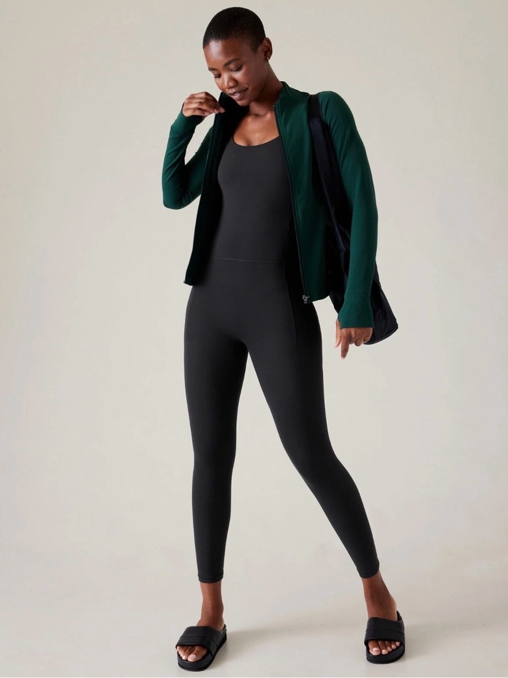 Athleta Black Scoop-Neck Active Jumpsuit